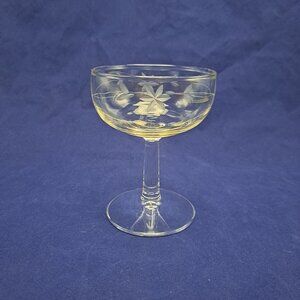 Vintage Etched Glass Javit Starflower Low Sherbet Champagne Coupe
